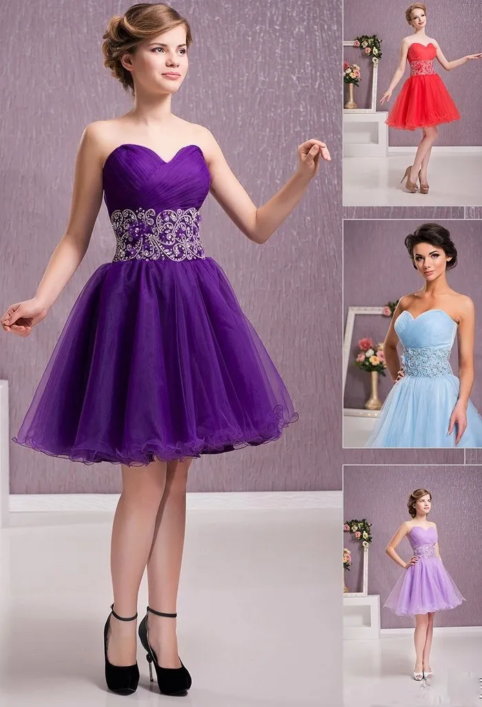 ---Short dress for graduation party 2021 sweetheart neckline puffy tulle skirt belt decorated with many sparkling stones--