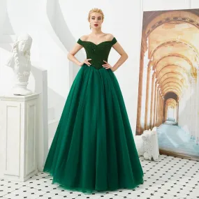 Abiti da sera con perline 2022 con spalle scoperte Sweetheart che borda lungo abito da ballo formale verde