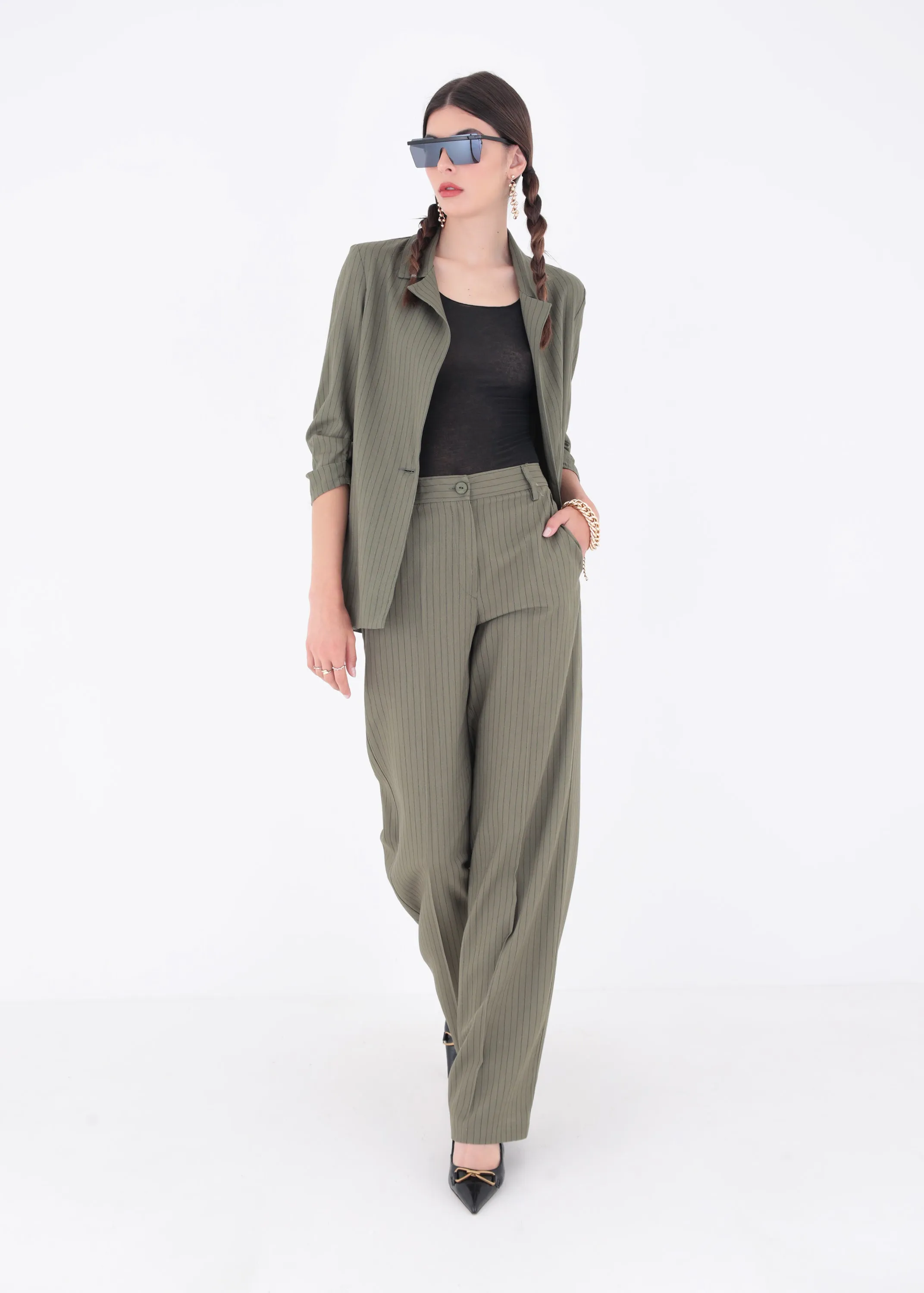 Blazer ad un petto in viscosa gessata - PE24