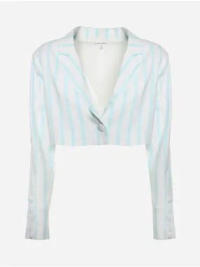 Blazer corto in lino elasticizzato con stampa a righe