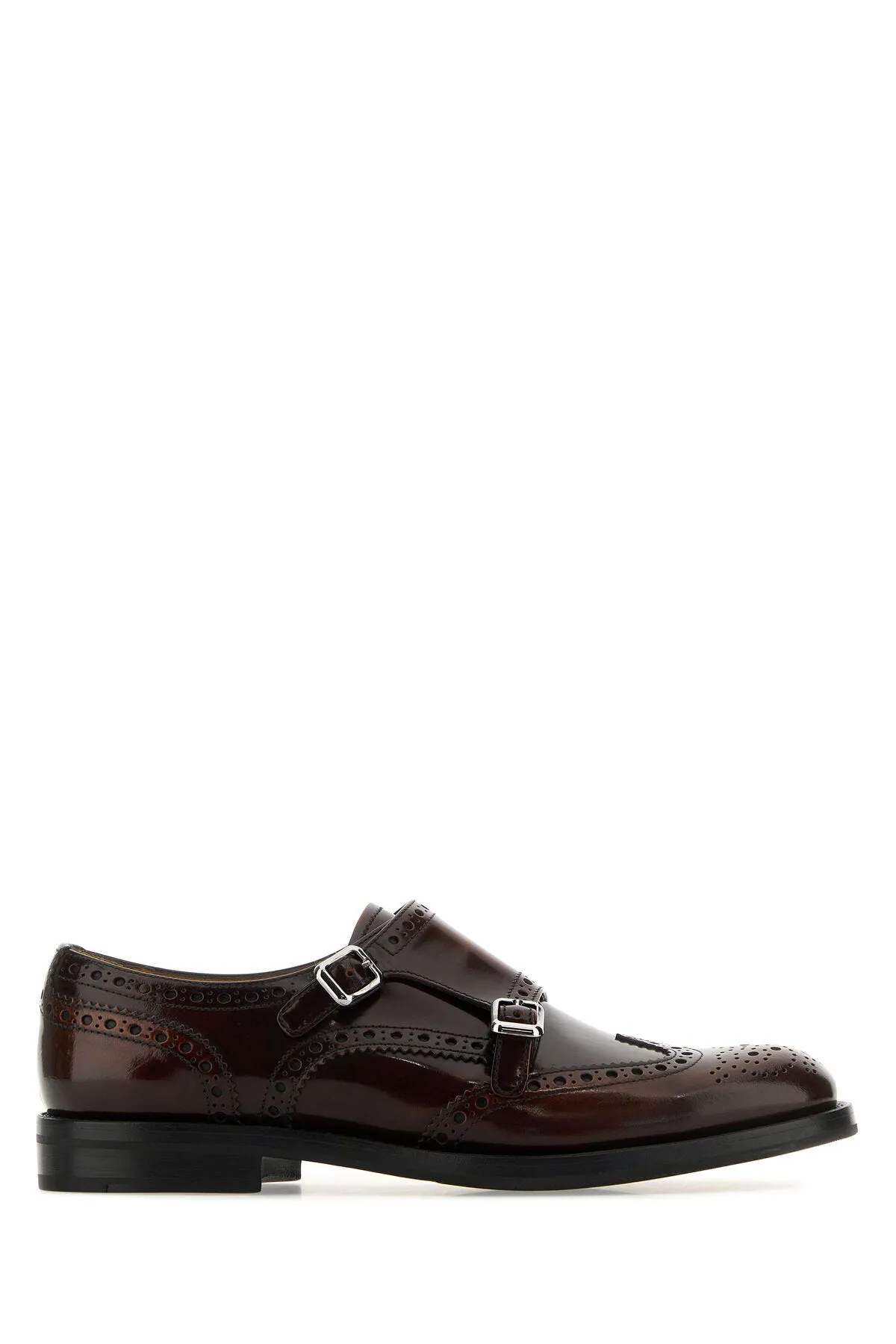 Brown leather mock strap shoes    