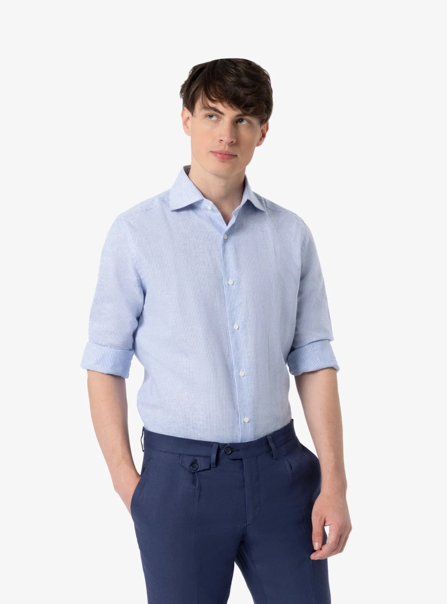 Camicia collo francese in lino cotone - Comfort