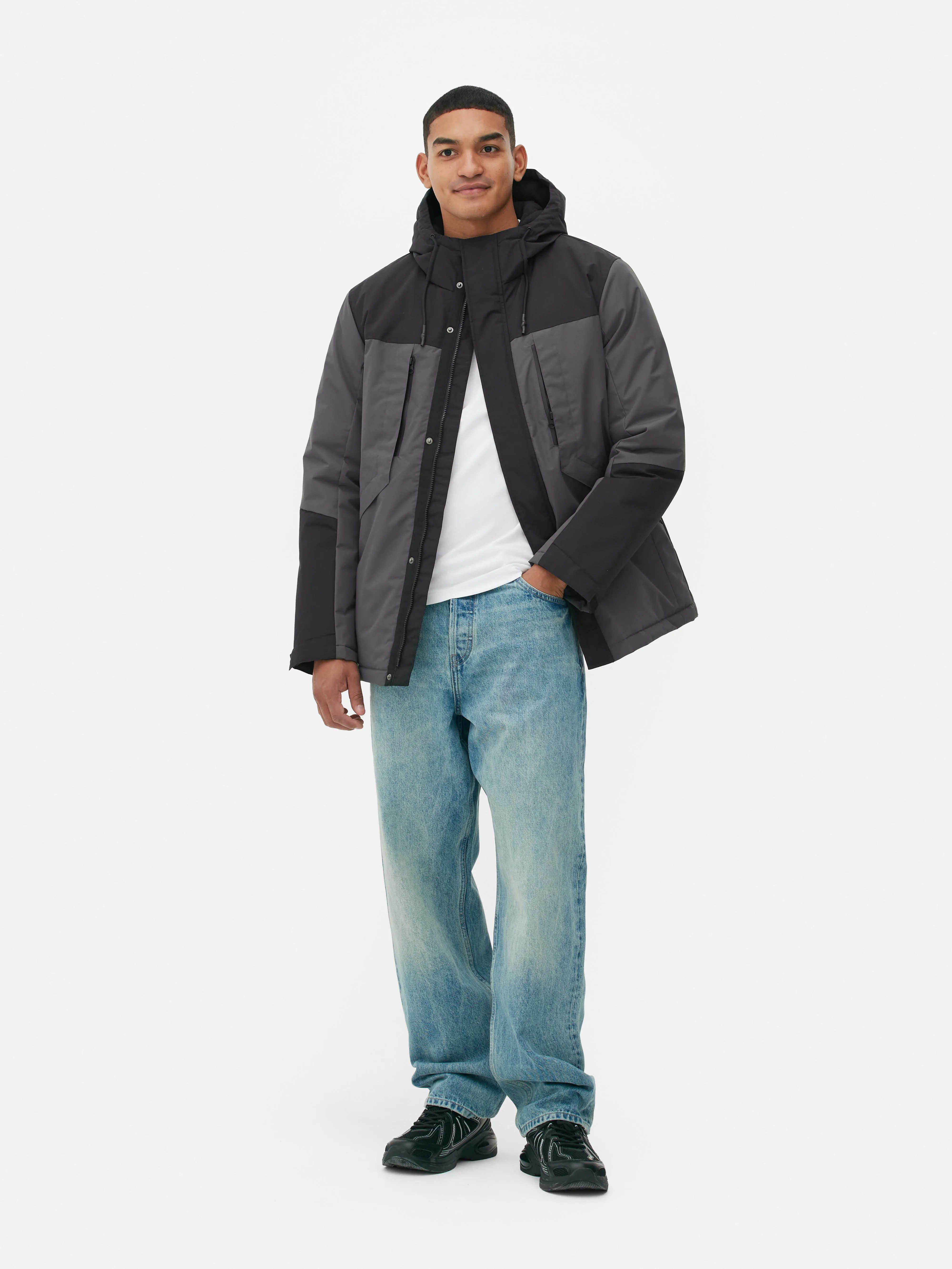 Cappotto corto a blocchi di colore