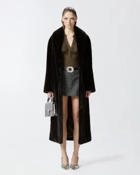  Cappotto lungo effetto pelliccia con cintura    