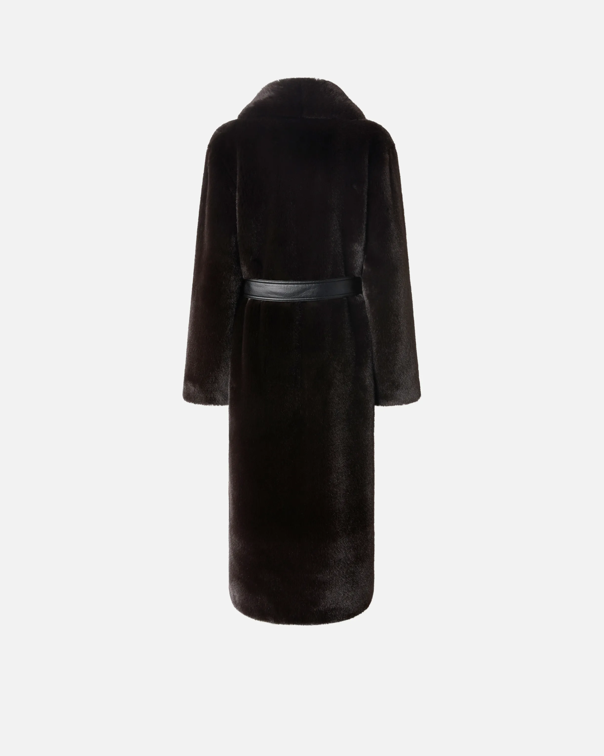  Cappotto lungo effetto pelliccia con cintura    