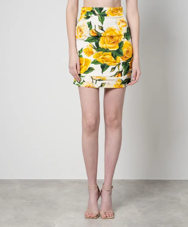 Dolce&Gabbana Minigonna in seta bianca con stampa floreale F4CJJTFSA4Q