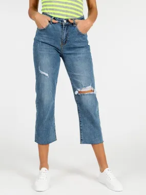 Farfallina Jean boyfriend taille haute avec déchirures