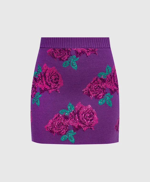 Giuseppe Di Morabito Milano Minigonna viola in lana con fantasia floreale con strass PF23253KN262