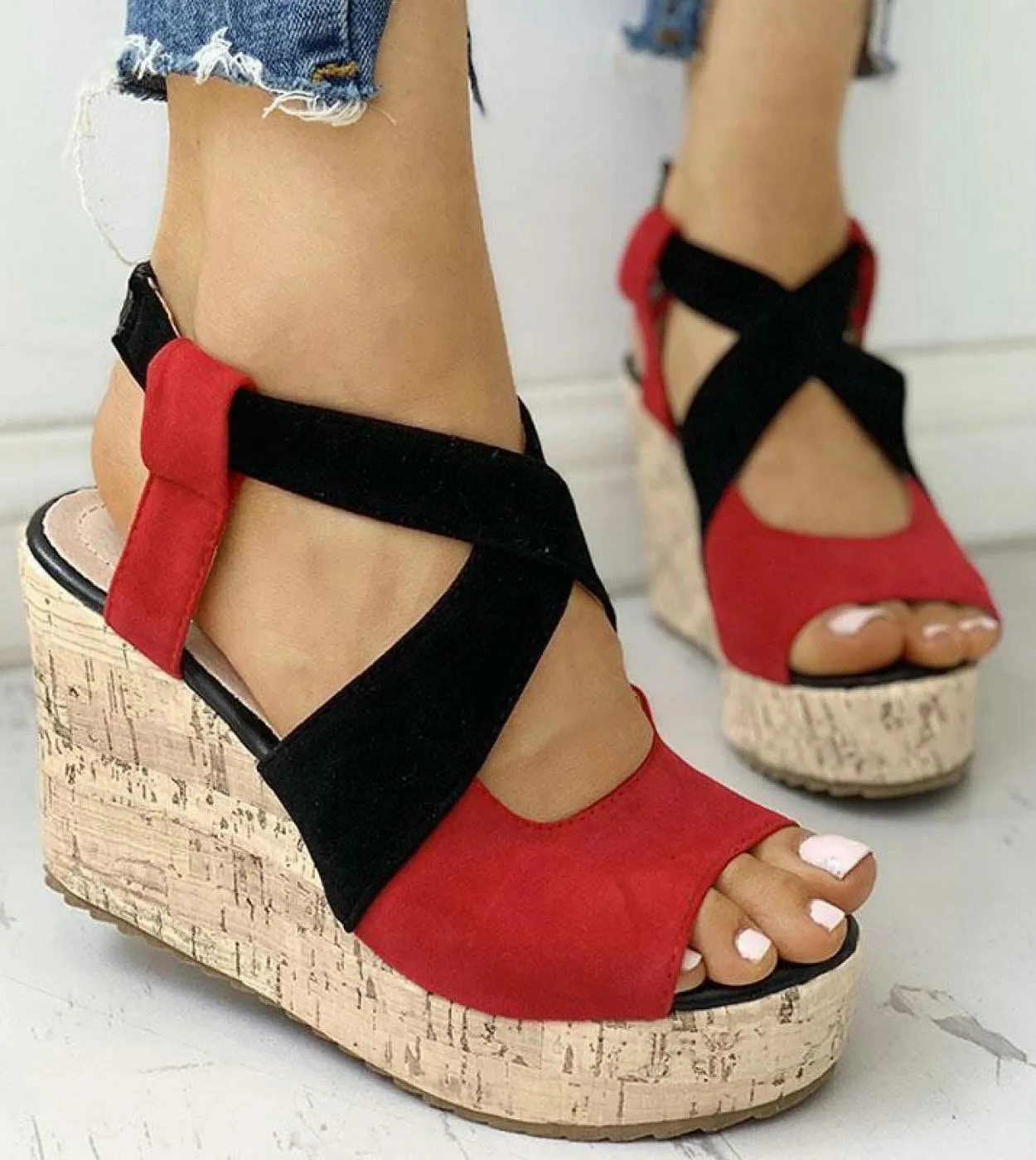Open Toe Shoes Sandals Women Summer Casual Peep Toe Sandal Thick Bottom Wedge Shoes  Elegant High Heel Sandals  Womens