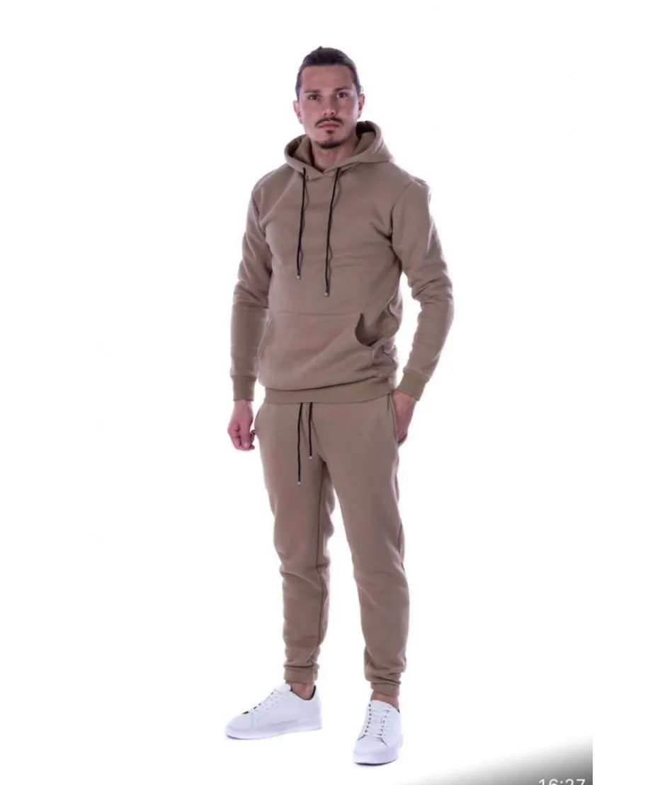 Tuta uomo, beige - Felpa cappuccio